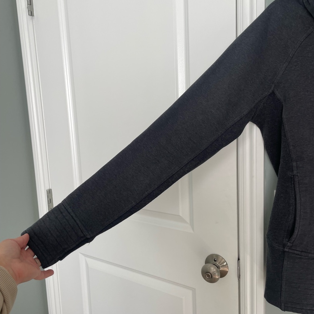 Lululemon "Radiant" Heathered Black Gold Accents Thick Funnel Neck Zip-Up Jacket - Picture 4 of 17